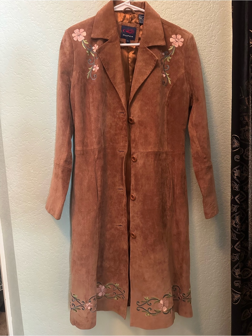 Roper Brown Suede Embroidered Trench Coat